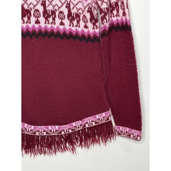 Elegant Burgundy V-Neck Sweater with Fringe - Picture 4 of 8